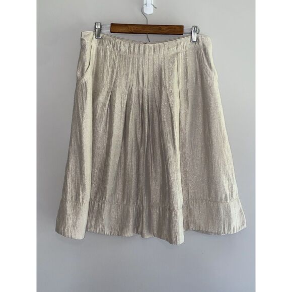 J. Jill Dresses & Skirts - J. JILL Shimmer Pintuck Pleat Skirt A-Line Knee Length Metallic Beige Size 14